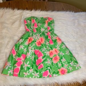 Lilly Pulitzer Green Floral Strapless A-Line Dress